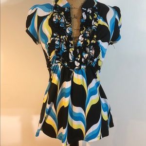 Heart & Soul brand ruffled blouse Med blue black